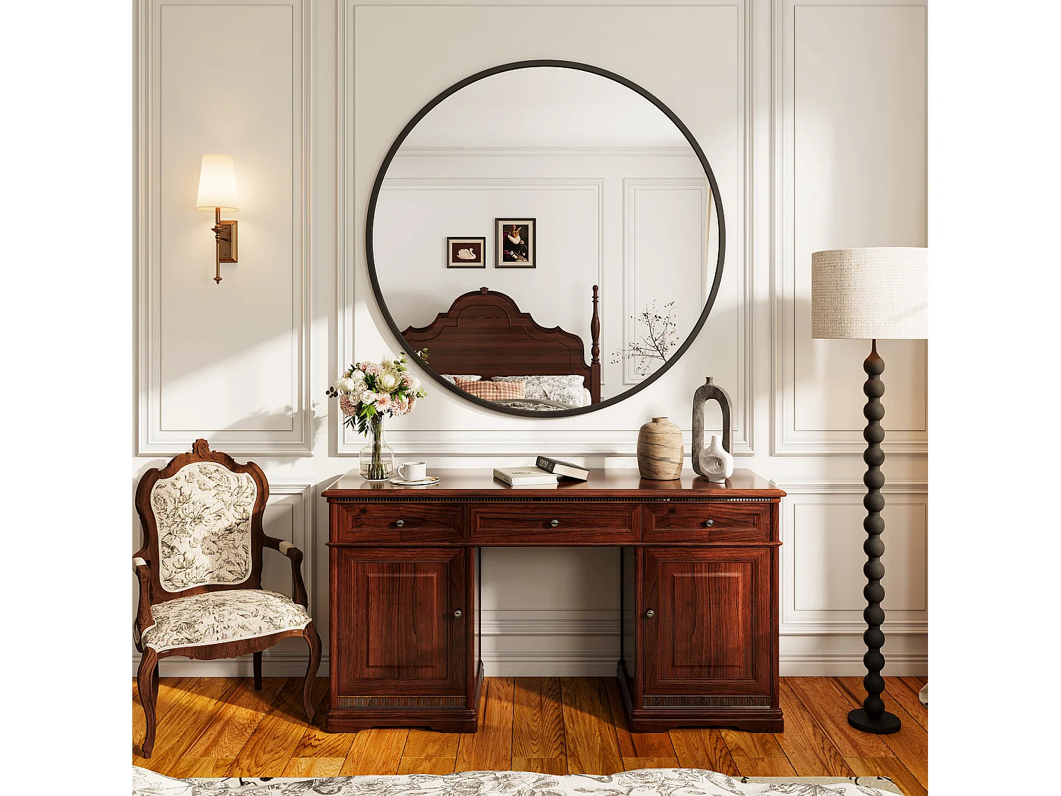 Miroir Mural Chambre Noir - Grand Miroir Mural Rond 75cm - Verre HD Sans Distorsion - Cadre Renforcé - Accrochage Facile