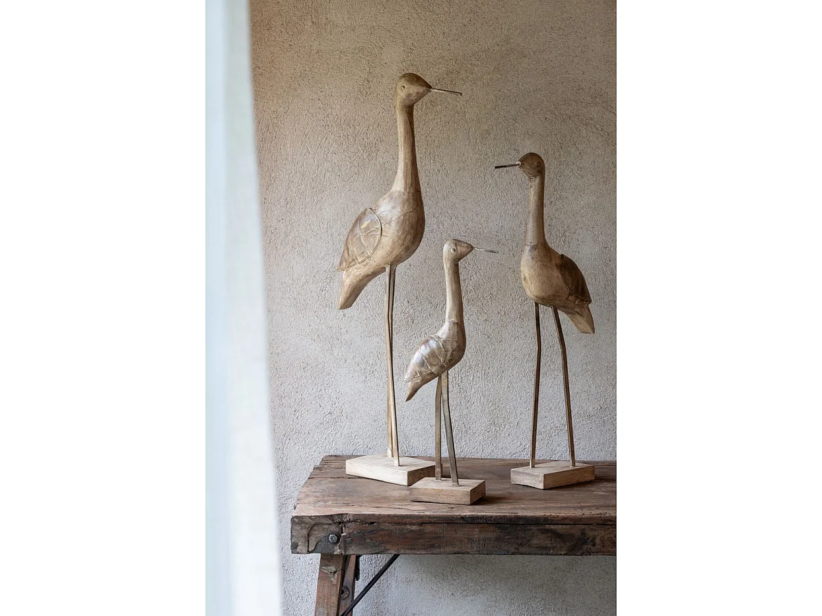 Statue Déco Oiseau en Bois "Denny" 86cm Marron