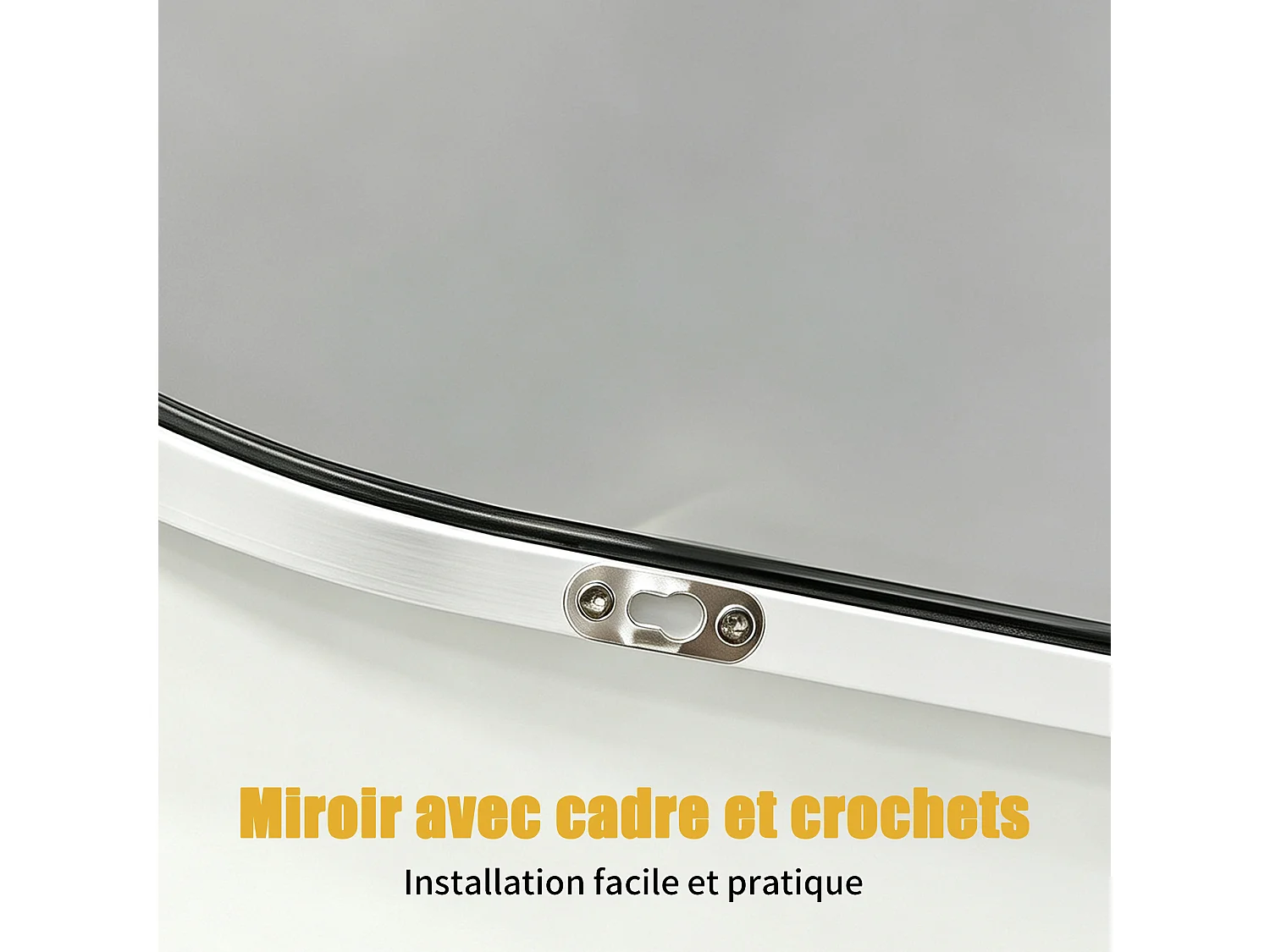 Miroir Mural Chambre Décoratif - Verre Nano-Renforcé HD Incassable et Cadre Aluminium - Accroche Facile - 91x61cm - Blanc