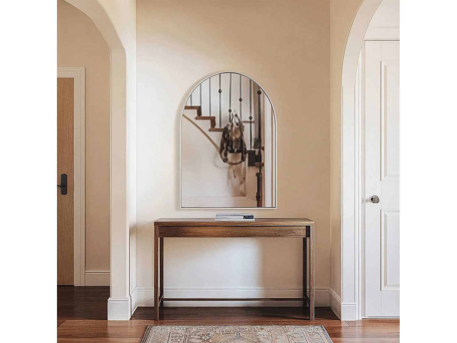 Miroir Mural Chambre Décoratif - Verre Nano-Renforcé HD Incassable et Cadre Aluminium - Accroche Facile - 91x61cm - Blanc