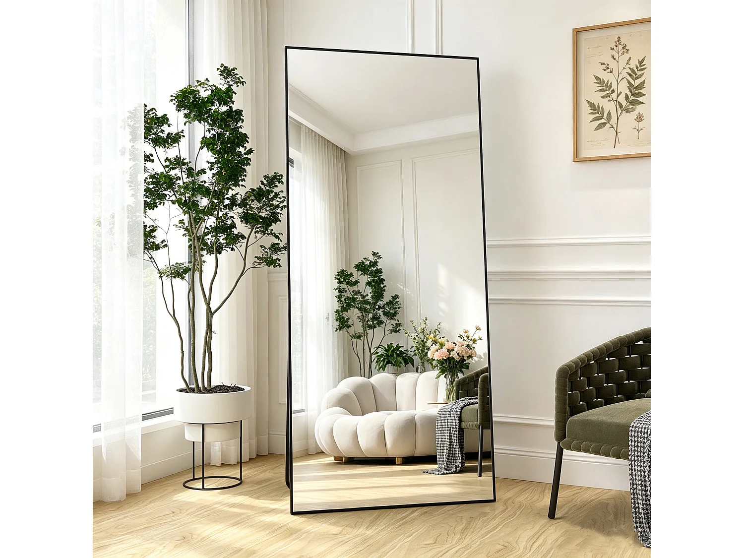 Miroir sur pied 180x80cm- Cadre en Aluminium - Corps Entier - Miroir Verre trempé - Pour chambre, salon, salle de bain - Noir