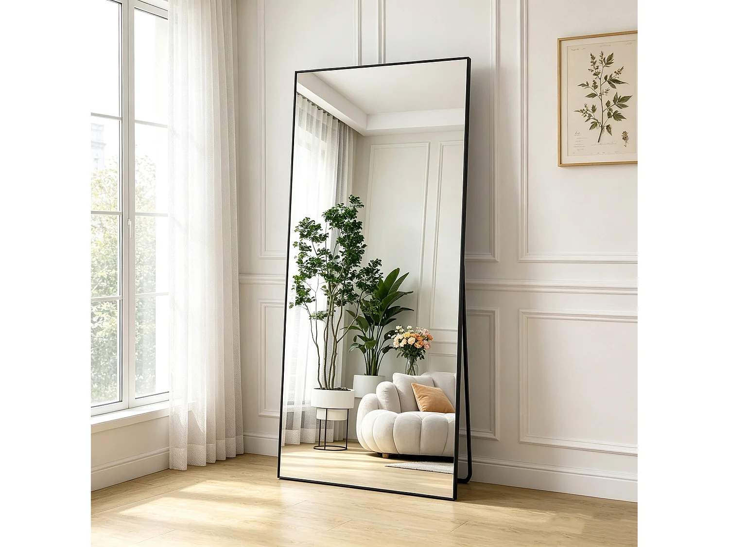 Miroir sur pied 180x80cm- Cadre en Aluminium - Corps Entier - Miroir Verre trempé - Pour chambre, salon, salle de bain - Noir