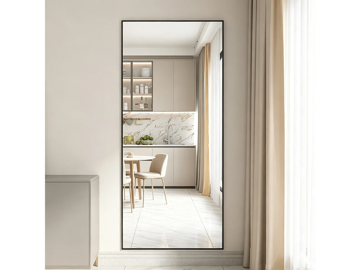 Miroir sur pied 180x80cm- Cadre en Aluminium - Corps Entier - Miroir Verre trempé - Pour chambre, salon, salle de bain - Noir