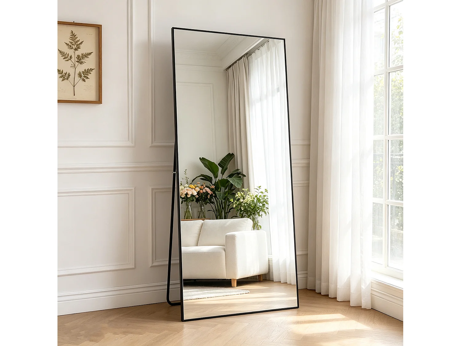 Miroir sur pied 180x80cm- Cadre en Aluminium - Corps Entier - Miroir Verre trempé - Pour chambre, salon, salle de bain - Noir