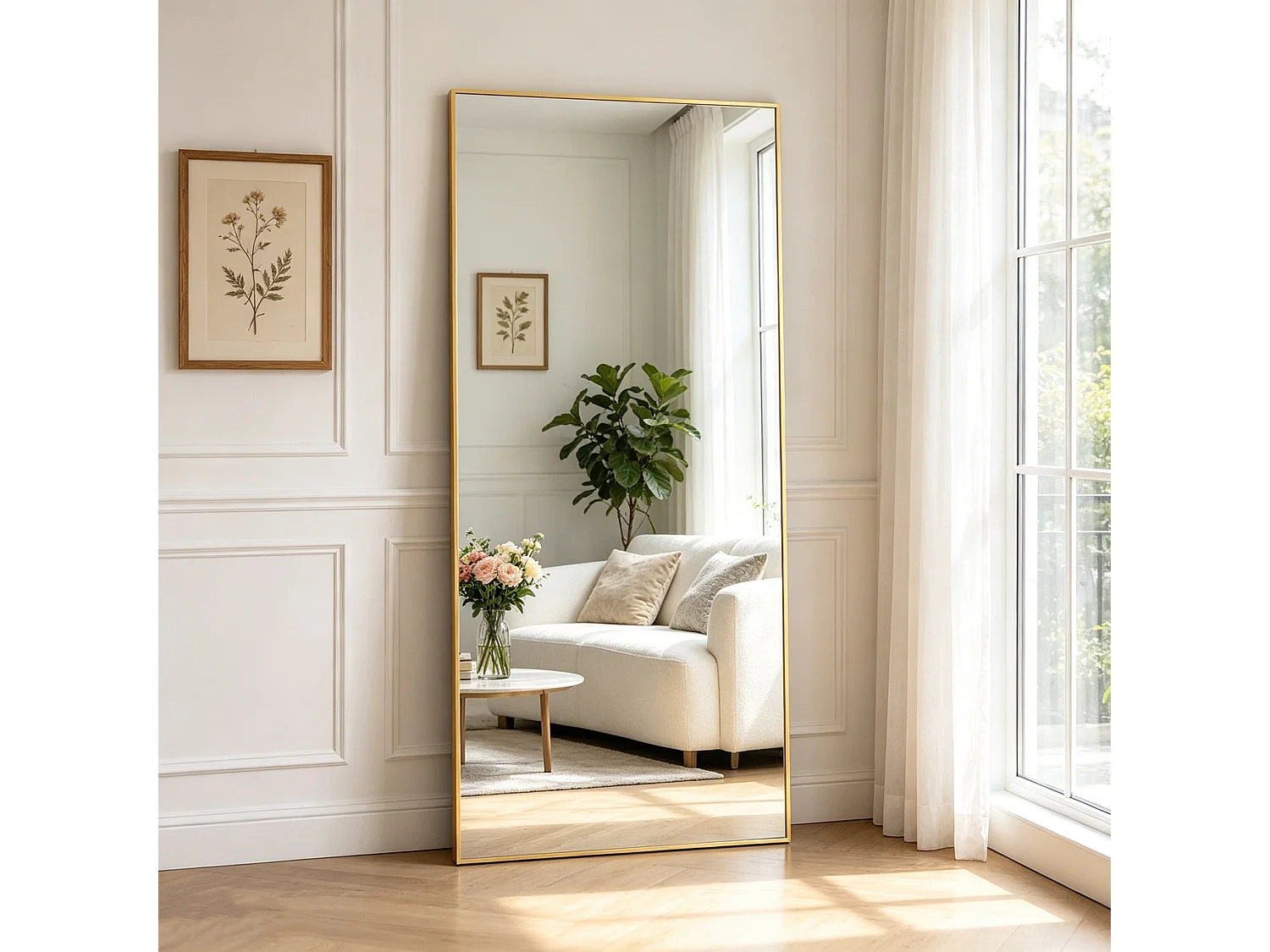 Miroir sur pied 180x80cm- Cadre en Aluminium - Corps Entier - Miroir Verre trempé - Pour chambre, salon, salle de bain - Doré