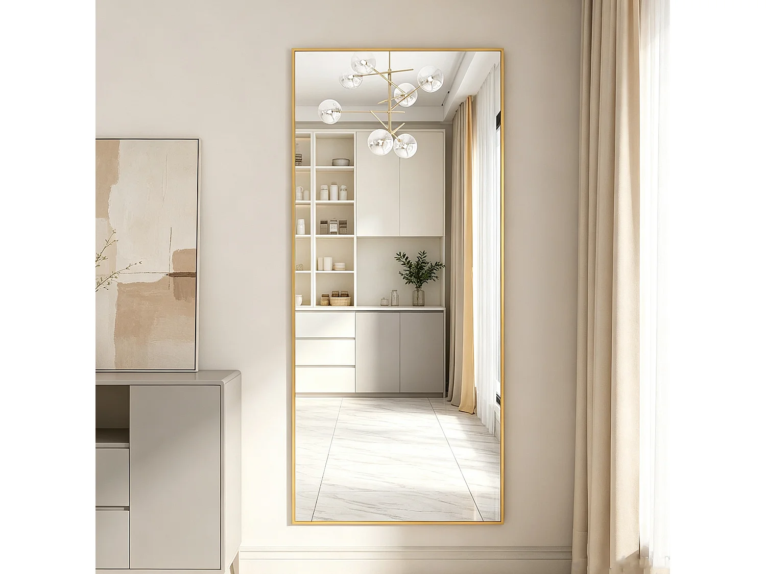 Miroir sur pied 180x80cm- Cadre en Aluminium - Corps Entier - Miroir Verre trempé - Pour chambre, salon, salle de bain - Doré