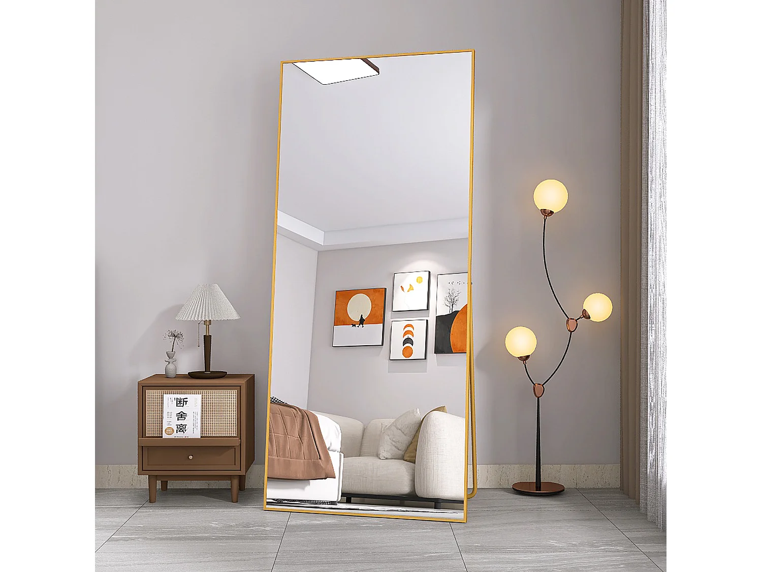 Miroir sur pied 180x80cm- Cadre en Aluminium - Corps Entier - Miroir Verre trempé - Pour chambre, salon, salle de bain - Doré