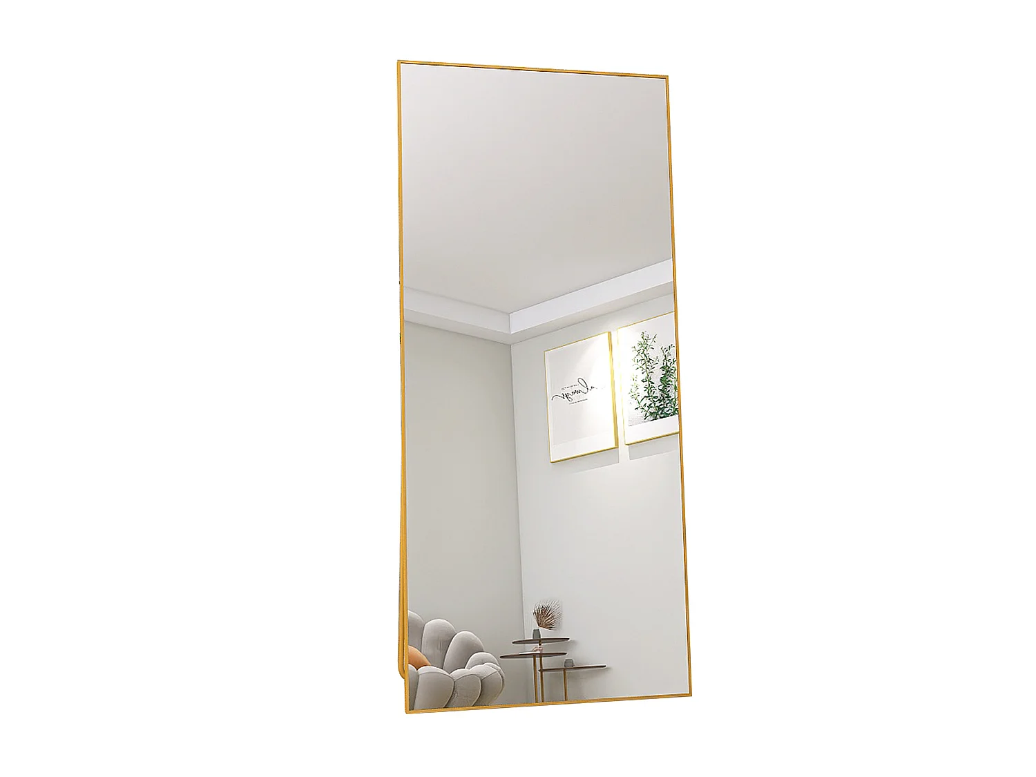 Miroir sur pied 180x80cm- Cadre en Aluminium - Corps Entier - Miroir Verre trempé - Pour chambre, salon, salle de bain - Doré