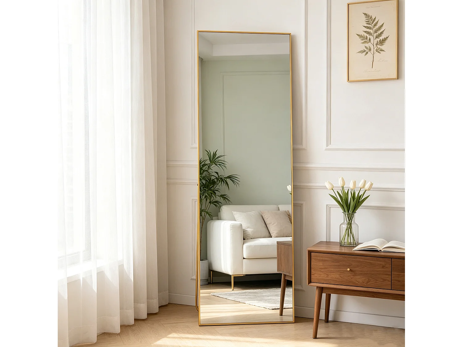 Miroir sur pied 150x40cm - Cadre en Aluminium - Corps Entier -Miroir Verre trempé - Pour chambre,salon, salle de bain - Doré