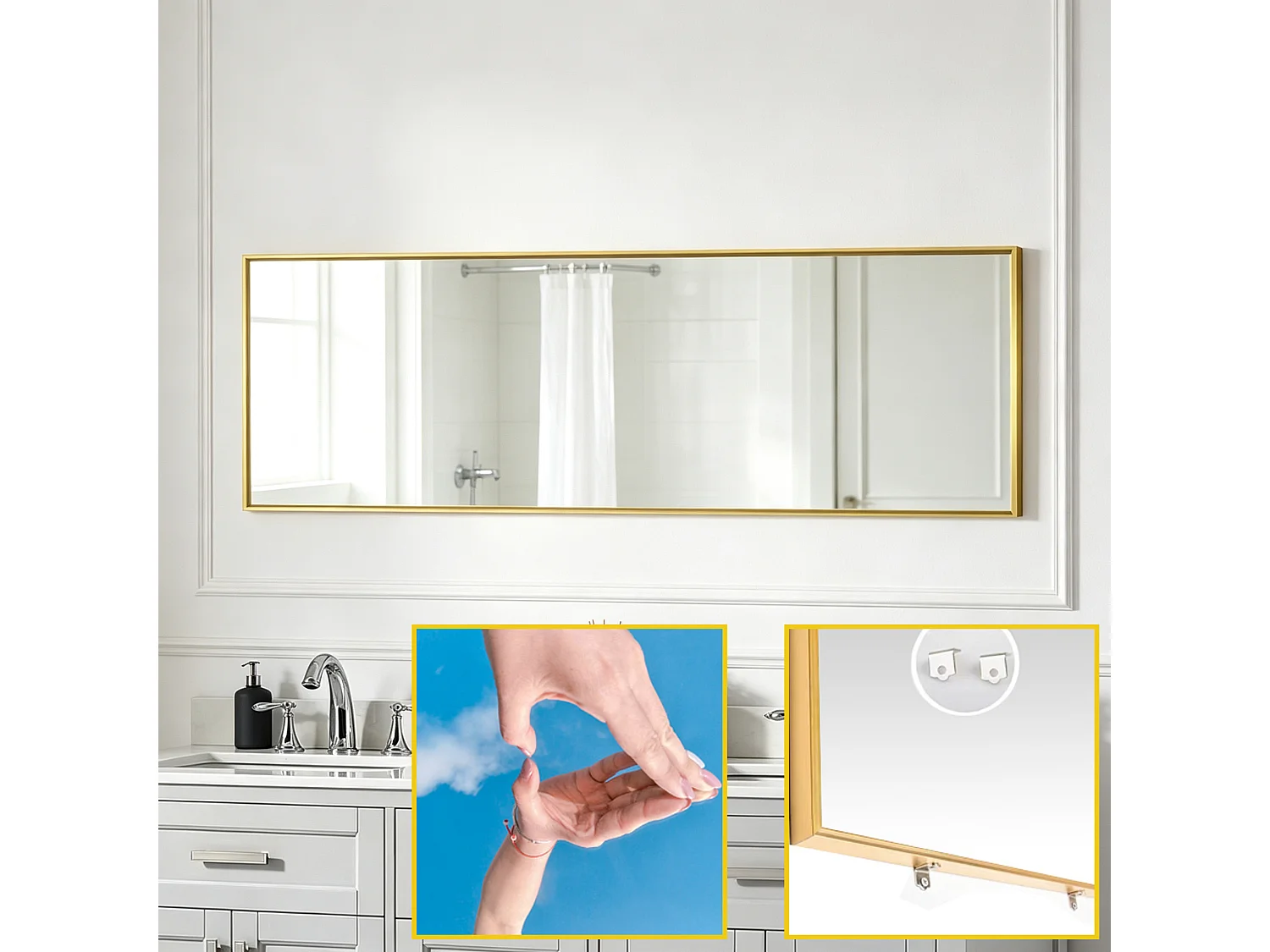 Miroir sur pied 150x40cm - Cadre en Aluminium - Corps Entier -Miroir Verre trempé - Pour chambre,salon, salle de bain - Doré