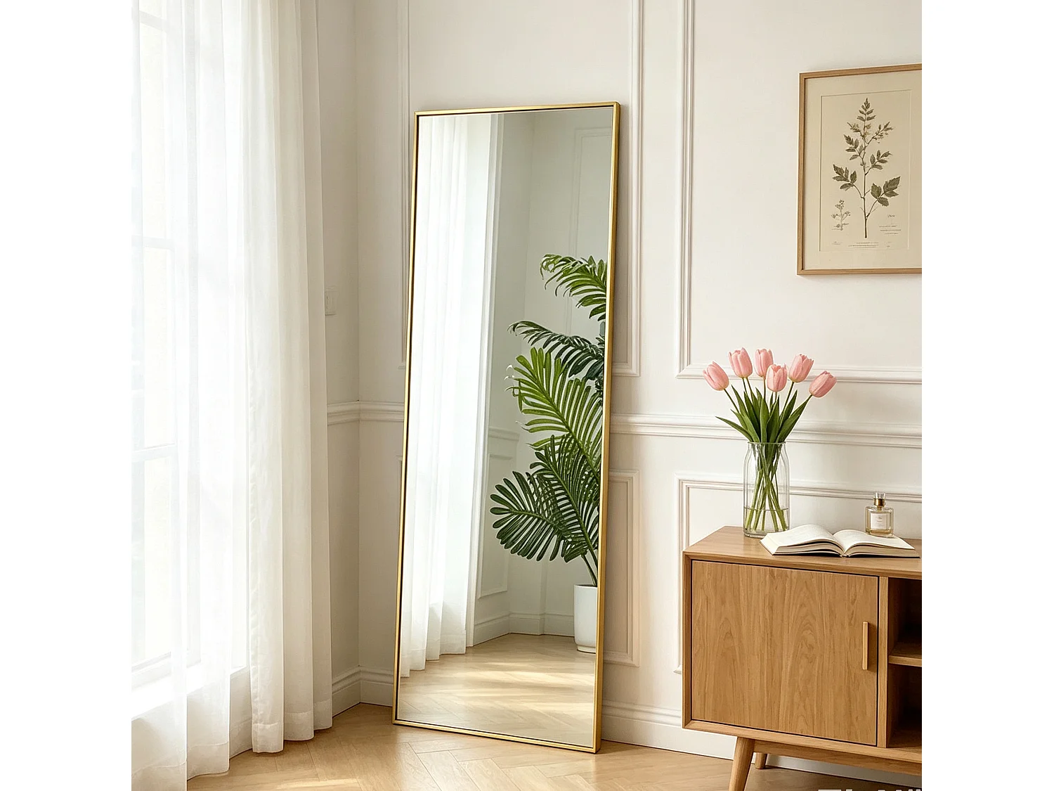 Miroir sur pied 150x40cm - Cadre en Aluminium - Corps Entier -Miroir Verre trempé - Pour chambre,salon, salle de bain - Doré
