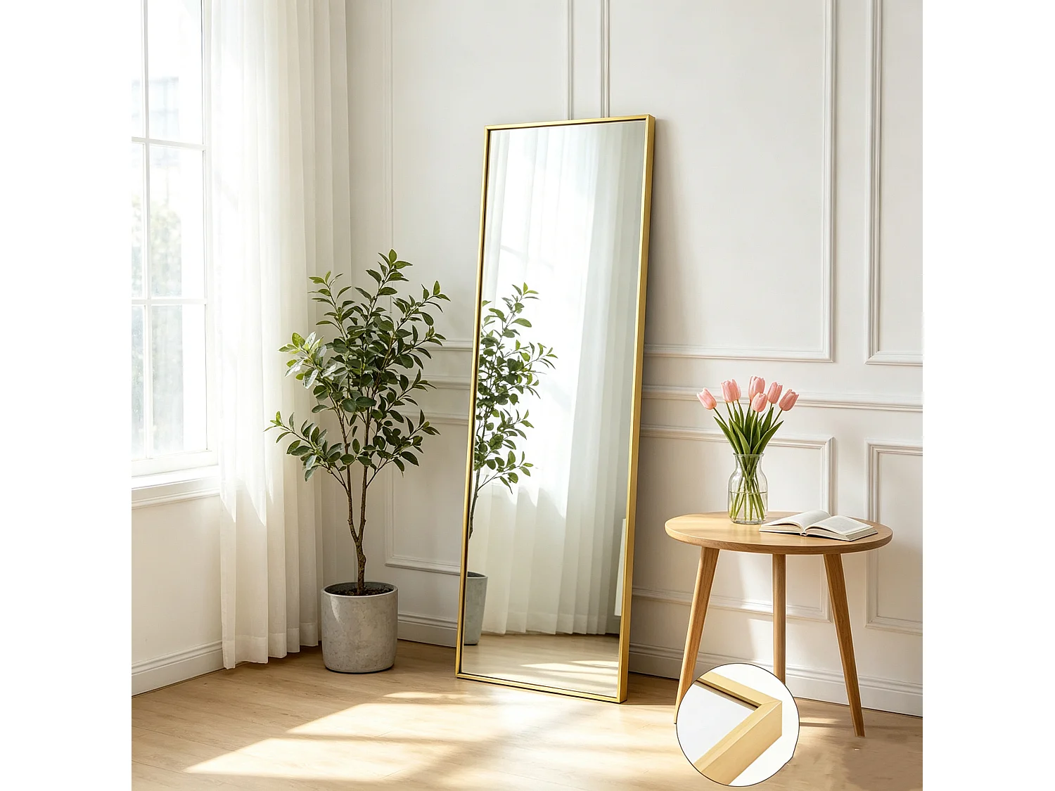 Miroir sur pied 150x40cm - Cadre en Aluminium - Corps Entier -Miroir Verre trempé - Pour chambre,salon, salle de bain - Doré