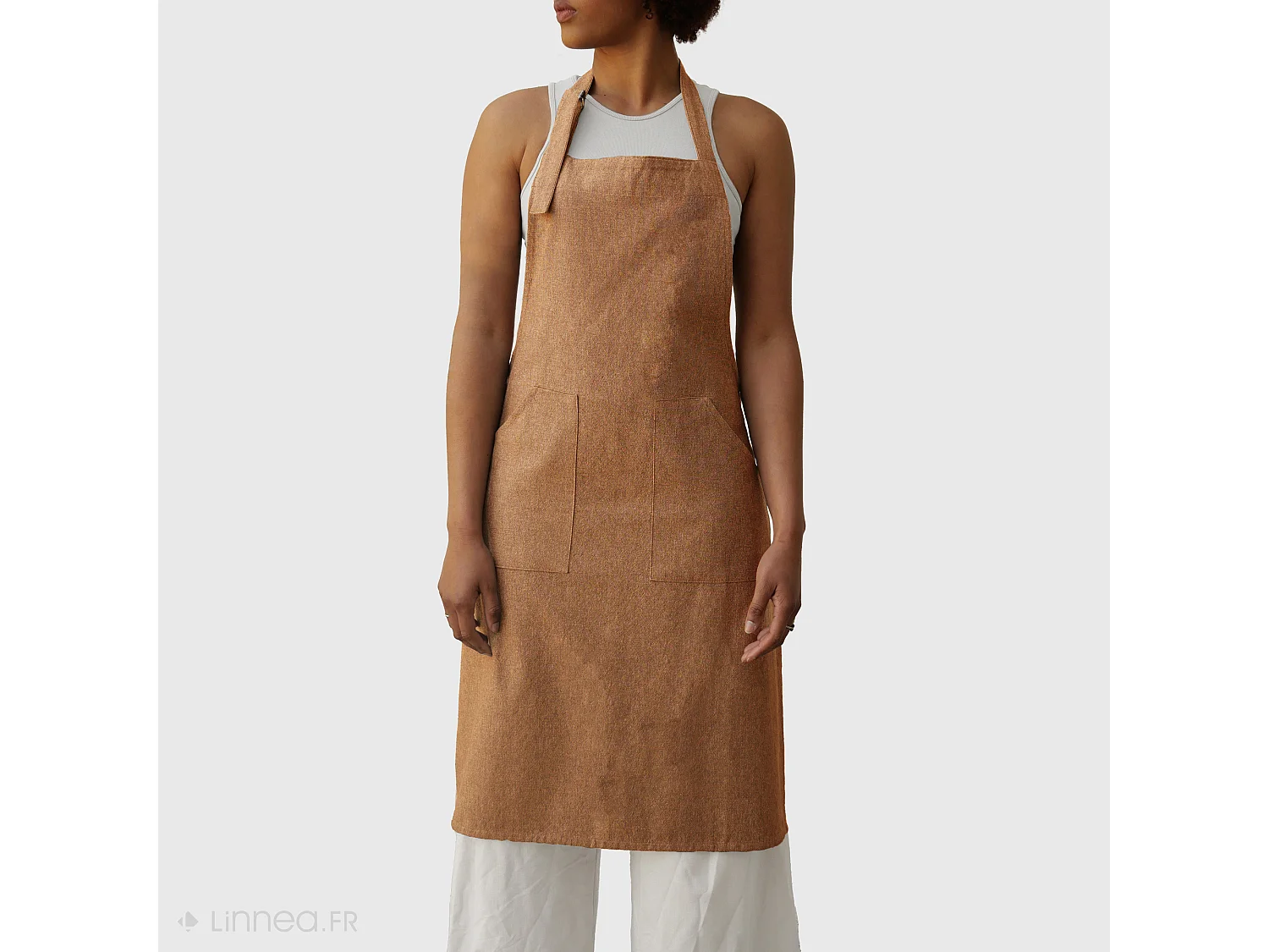 Tablier de cuisine double poche coton 70x90 cm HONO marron cognac