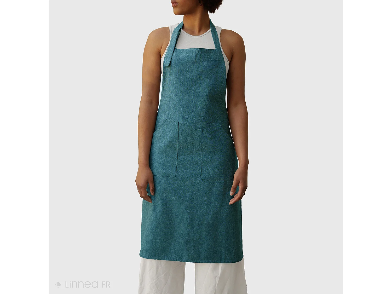 Tablier de cuisine double poche coton 70x90 cm collection HONO bleu lagon