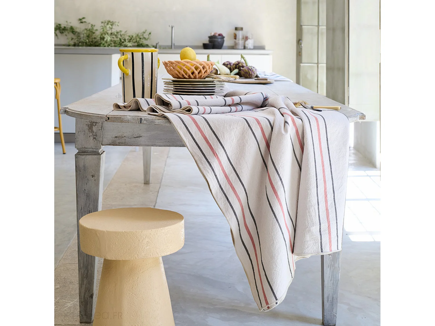 Tablier de cuisine 70x90 cm HOSHI en coton fil teint à rayures jaune Jasmin