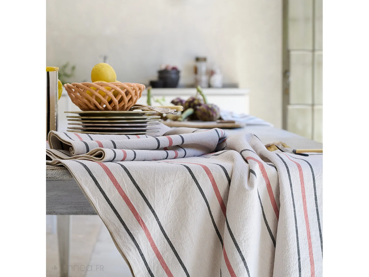 Tablier de cuisine 70x90 cm HOSHI en coton fil teint à rayures jaune Jasmin