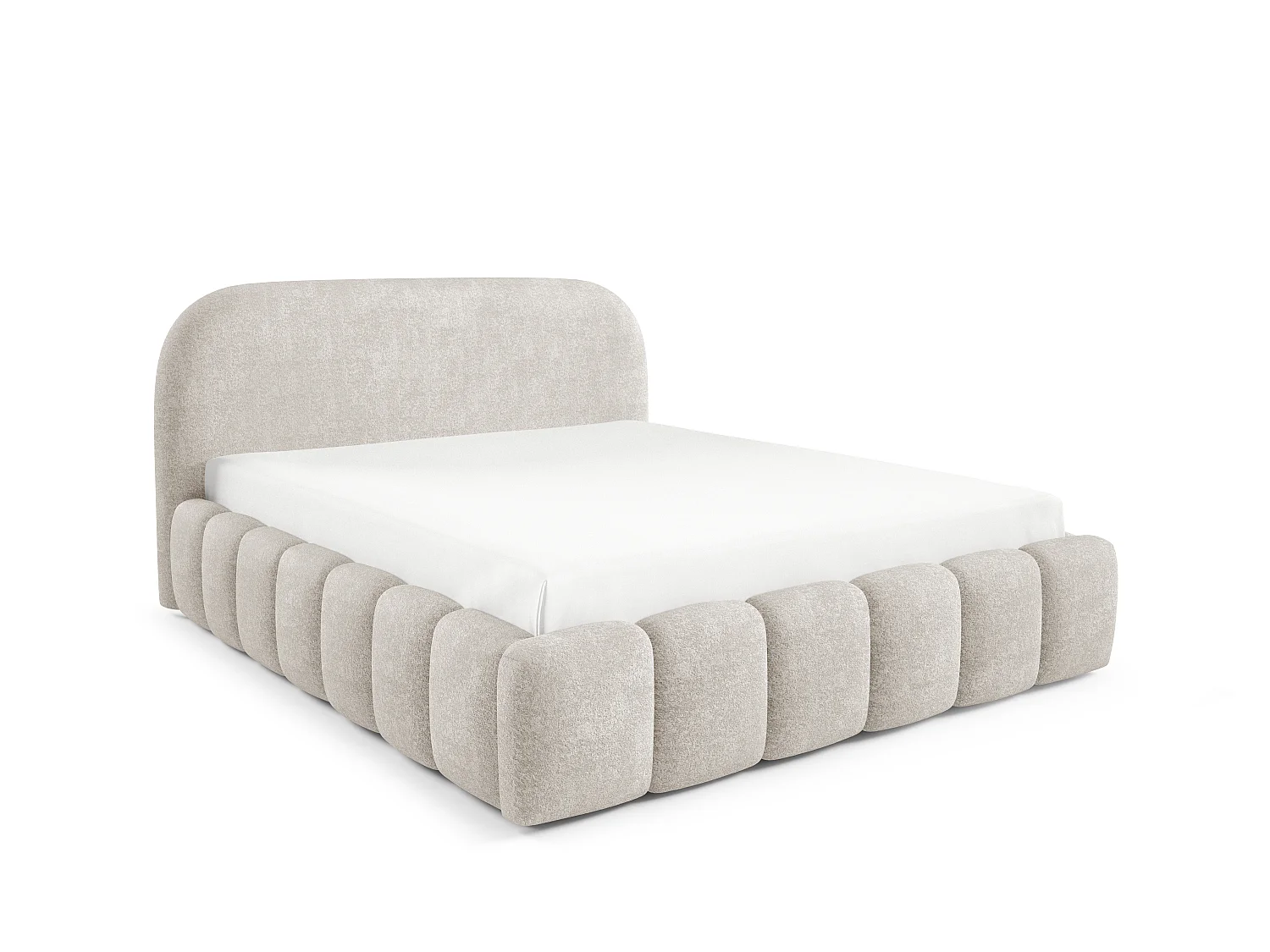 FURNISTAR Gestoffeerd bed BELLURE met opbergruimte 160x200 |Tweepersoonsbed met opbergruimte|Lattenbodem|Boxspring-look|zonder matras - Crème
