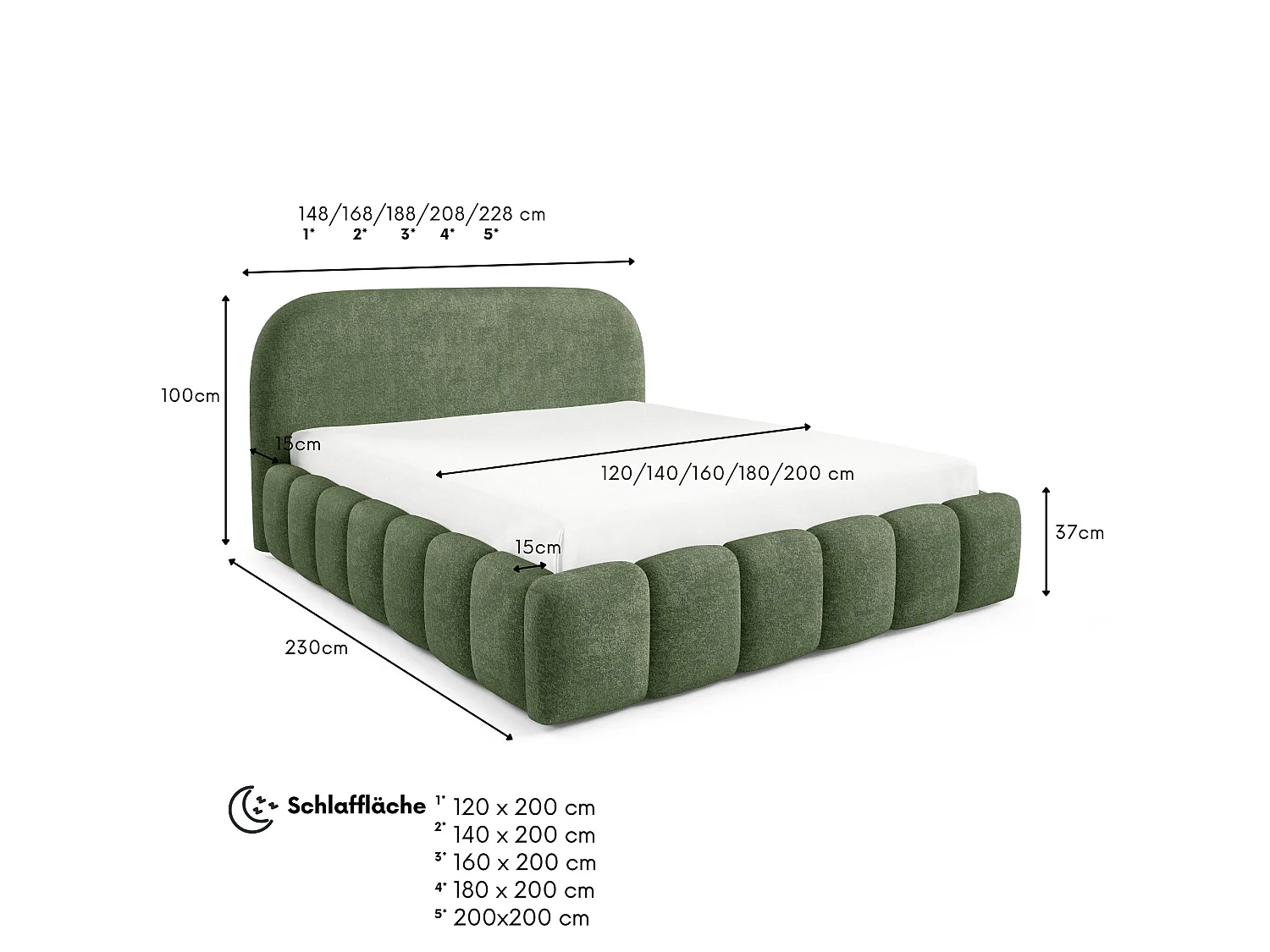 FURNISTAR Gestoffeerd bed BELLURE met opbergruimte 200x200 |Tweepersoonsbed met opbergruimte|Lattenbodem|Boxspring-look|zonder matras - Groen