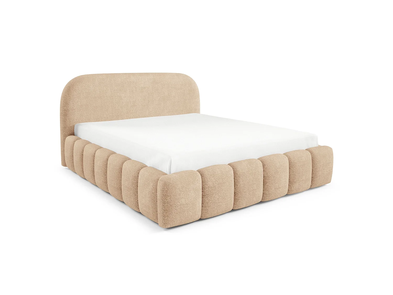 FURNISTAR Gestoffeerd bed BELLURE met opbergruimte 180x200 |Tweepersoonsbed met opbergruimte|Lattenbodem|Boxspring-look|zonder matras - Beige