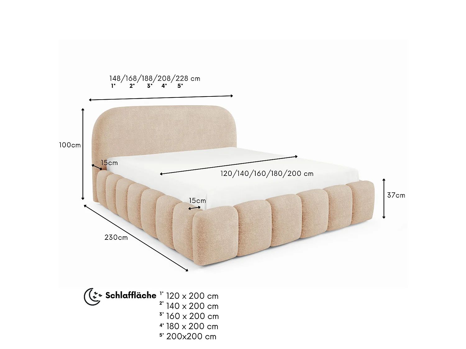 FURNISTAR Gestoffeerd bed BELLURE met opbergruimte 160x200 |Tweepersoonsbed met opbergruimte|Lattenbodem|Boxspring-look|zonder matras - Perzik