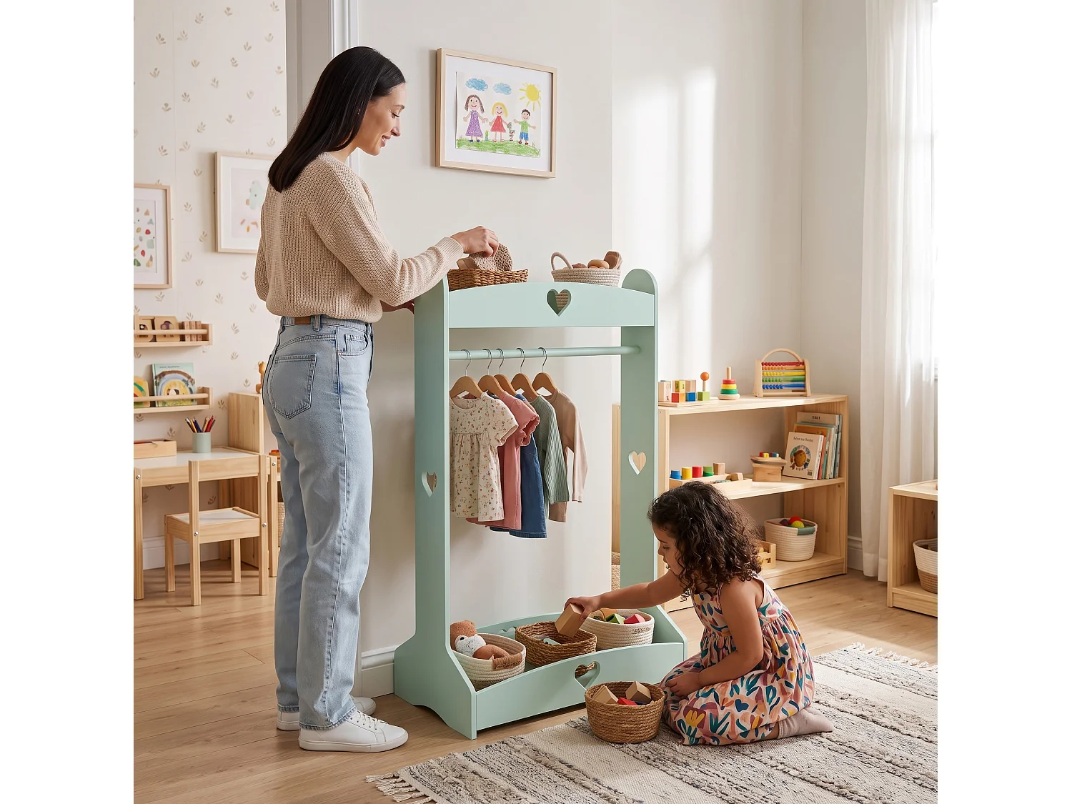 Porte-vêtements pour enfants Haandsvanssad 126 x 73 x 43 cm vert menthe [en.casa]