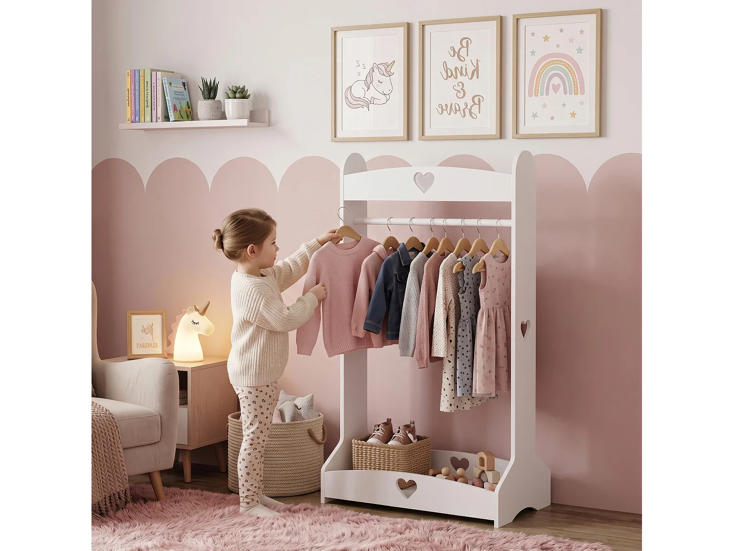 Porte-vêtements pour enfants Haandsvanssad 126 x 73 x 43 cm blanc [en.casa]