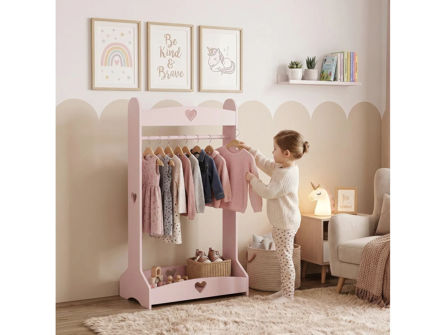 Porte-vêtements pour enfants Haandsvanssad 126 x 73 x 43 cm rose [en.casa]