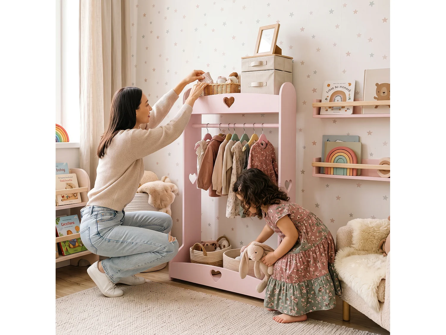 Porte-vêtements pour enfants Haandsvanssad 126 x 73 x 43 cm rose [en.casa]
