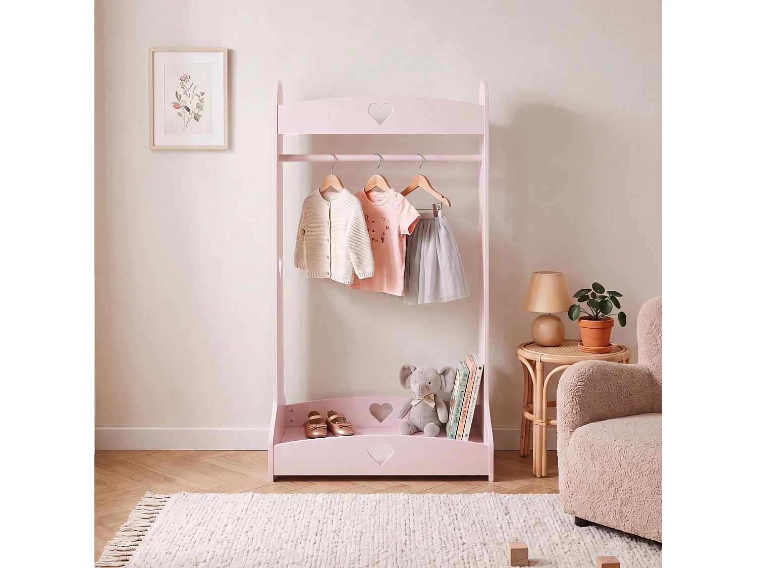 Porte-vêtements pour enfants Haandsvanssad 126 x 73 x 43 cm rose [en.casa]