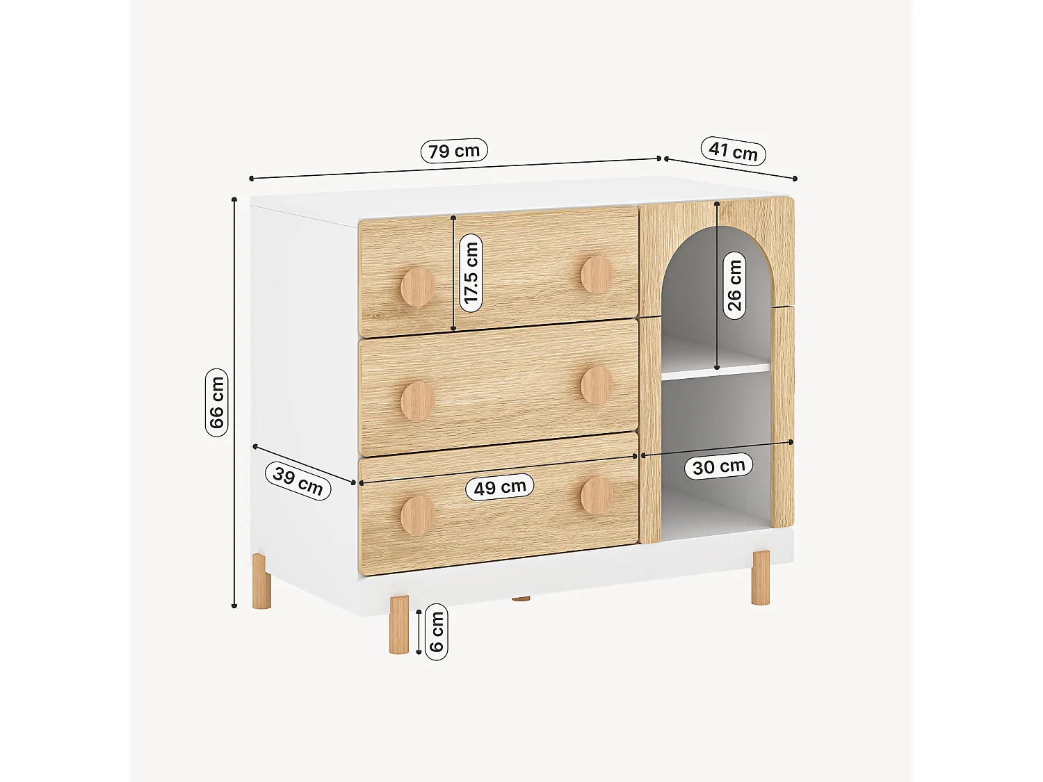 Commode enfant Vaarentaa 79 x 41 x 66 cm blanc effet chêne [en.casa]