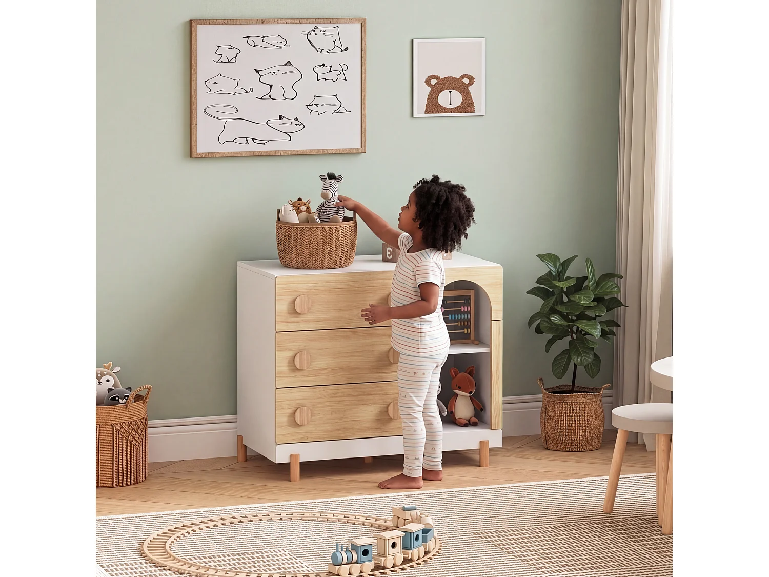 Commode enfant Vaarentaa 79 x 41 x 66 cm blanc effet chêne [en.casa]