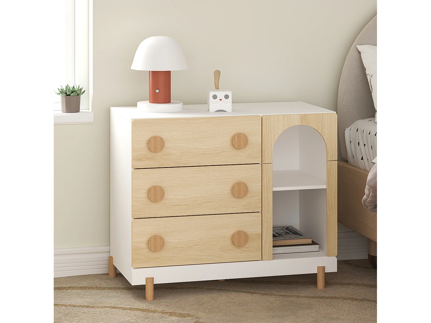 Commode enfant Vaarentaa 79 x 41 x 66 cm blanc effet chêne [en.casa]