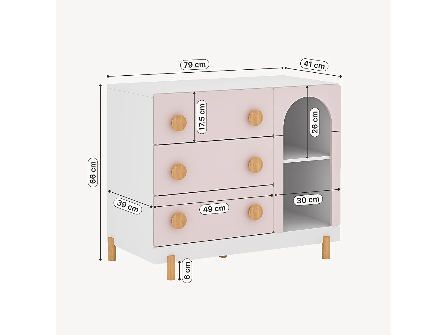 Commode enfant Vaarentaa 79 x 41 x 66 cm blanc rose [en.casa]