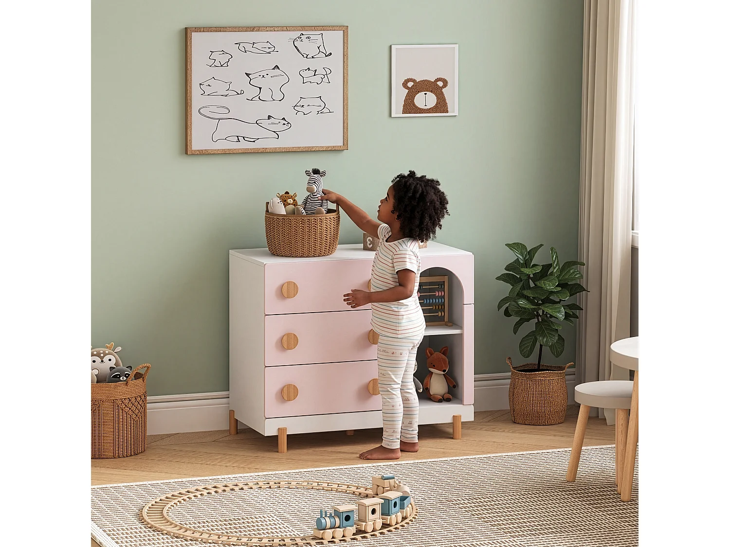 Commode enfant Vaarentaa 79 x 41 x 66 cm blanc rose [en.casa]
