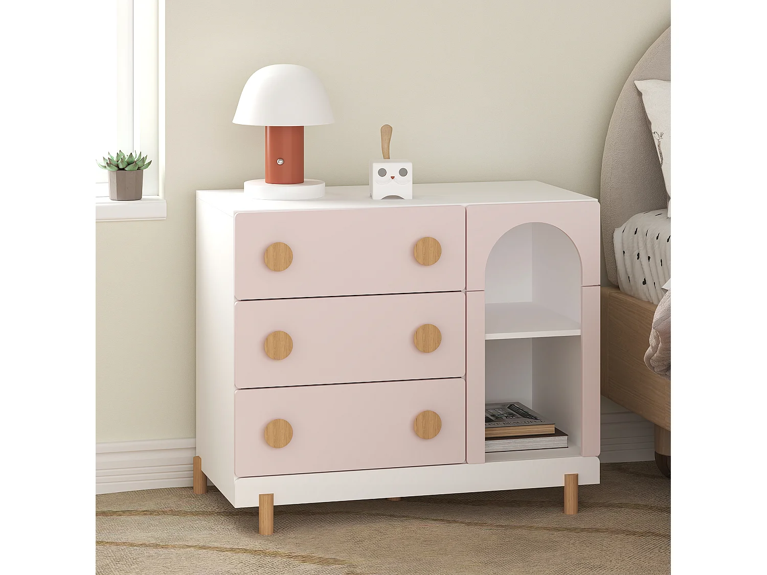 Commode enfant Vaarentaa 79 x 41 x 66 cm blanc rose [en.casa]