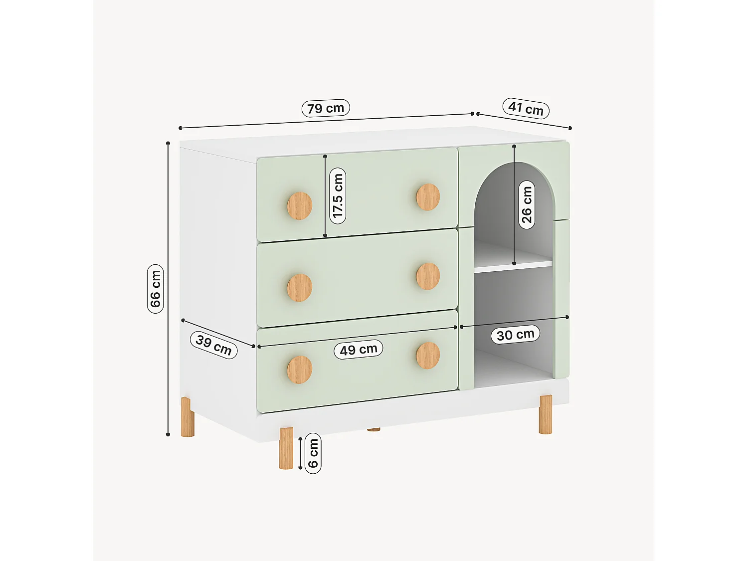 Commode enfant Vaarentaa 79 x 41 x 66 cm blanc vert menthe [en.casa]