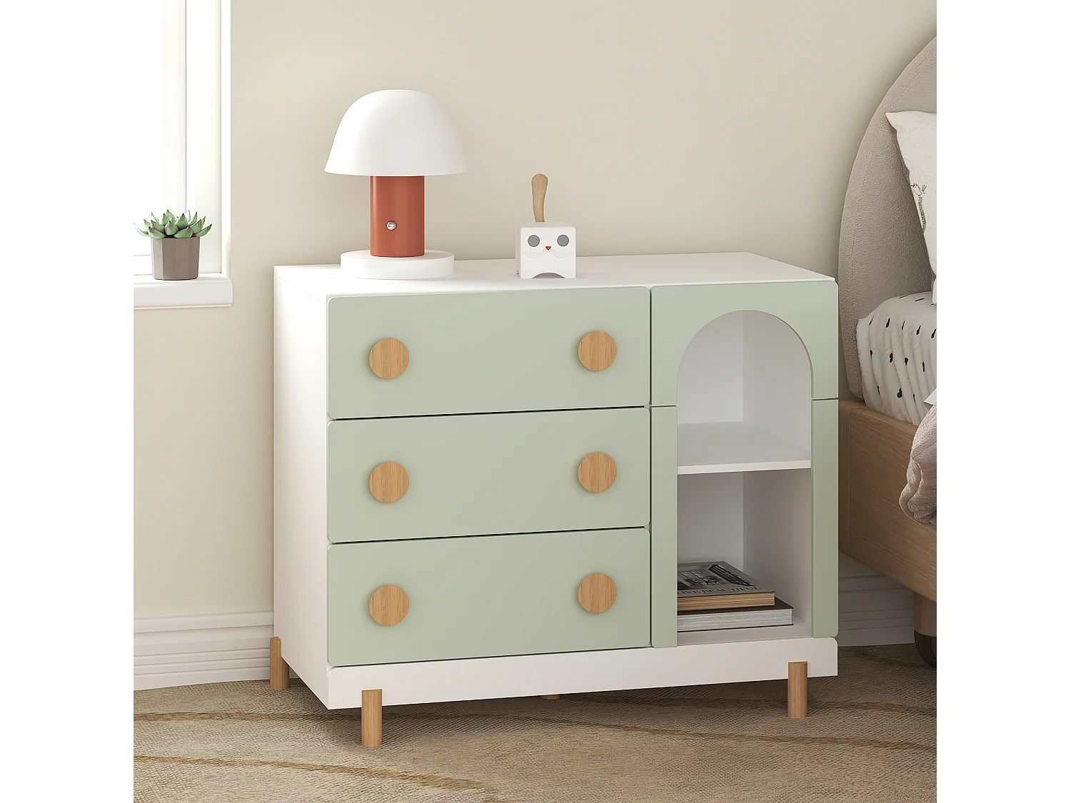 Commode enfant Vaarentaa 79 x 41 x 66 cm blanc vert menthe [en.casa]
