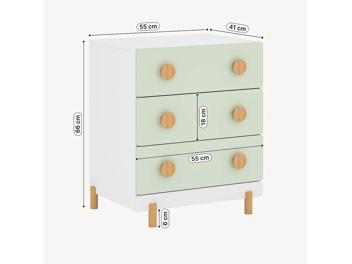 Commode enfant Vaarentaa 55 x 41 x 66 cm blanc vert menthe [en.casa]