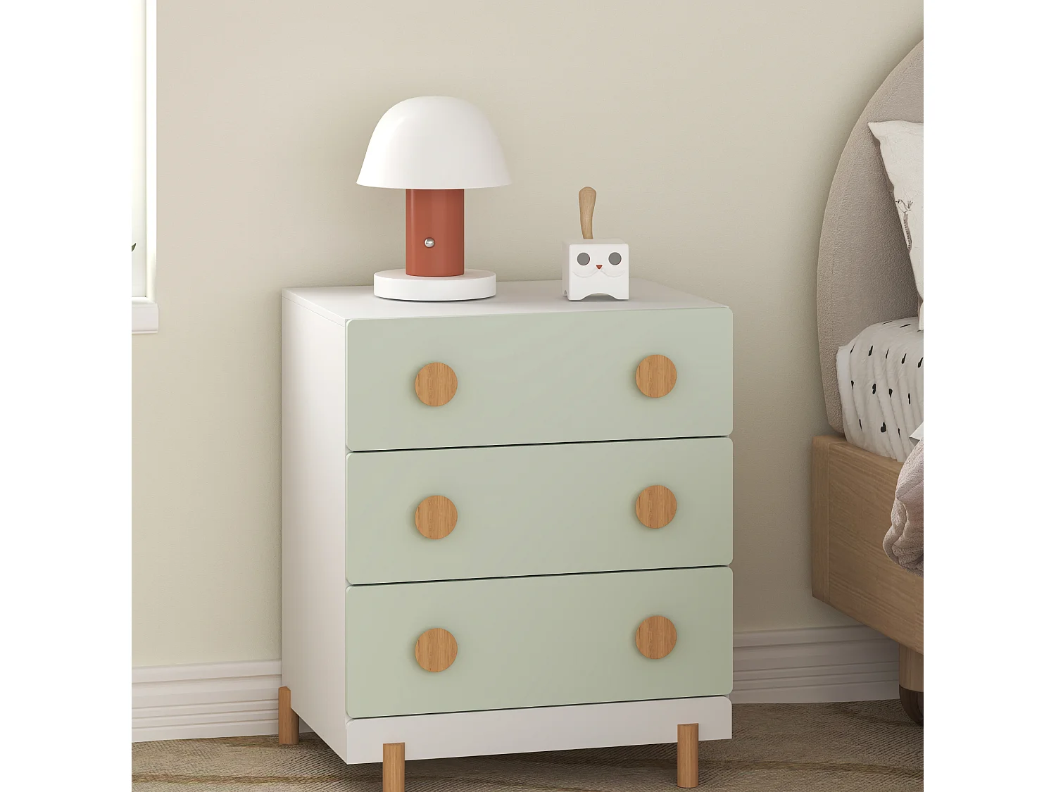 Commode enfant Vaarentaa 55 x 41 x 66 cm blanc vert menthe [en.casa]