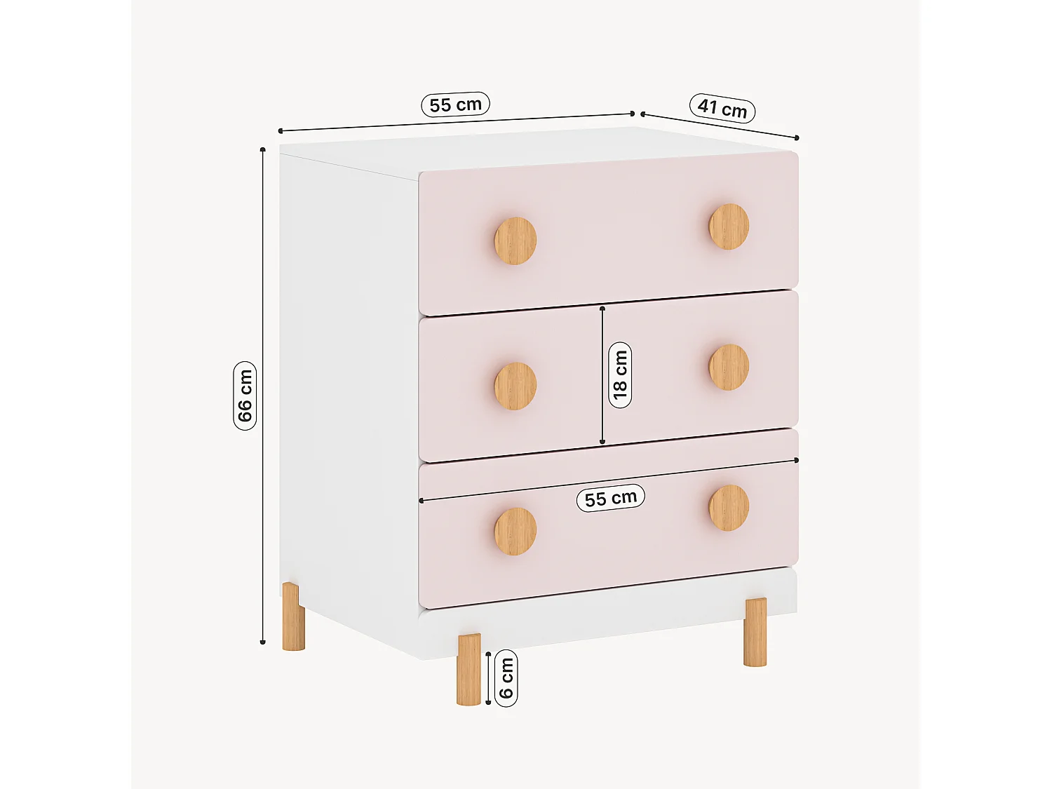 Commode enfant Vaarentaa 55 x 41 x 66 cm blanc rose [en.casa]