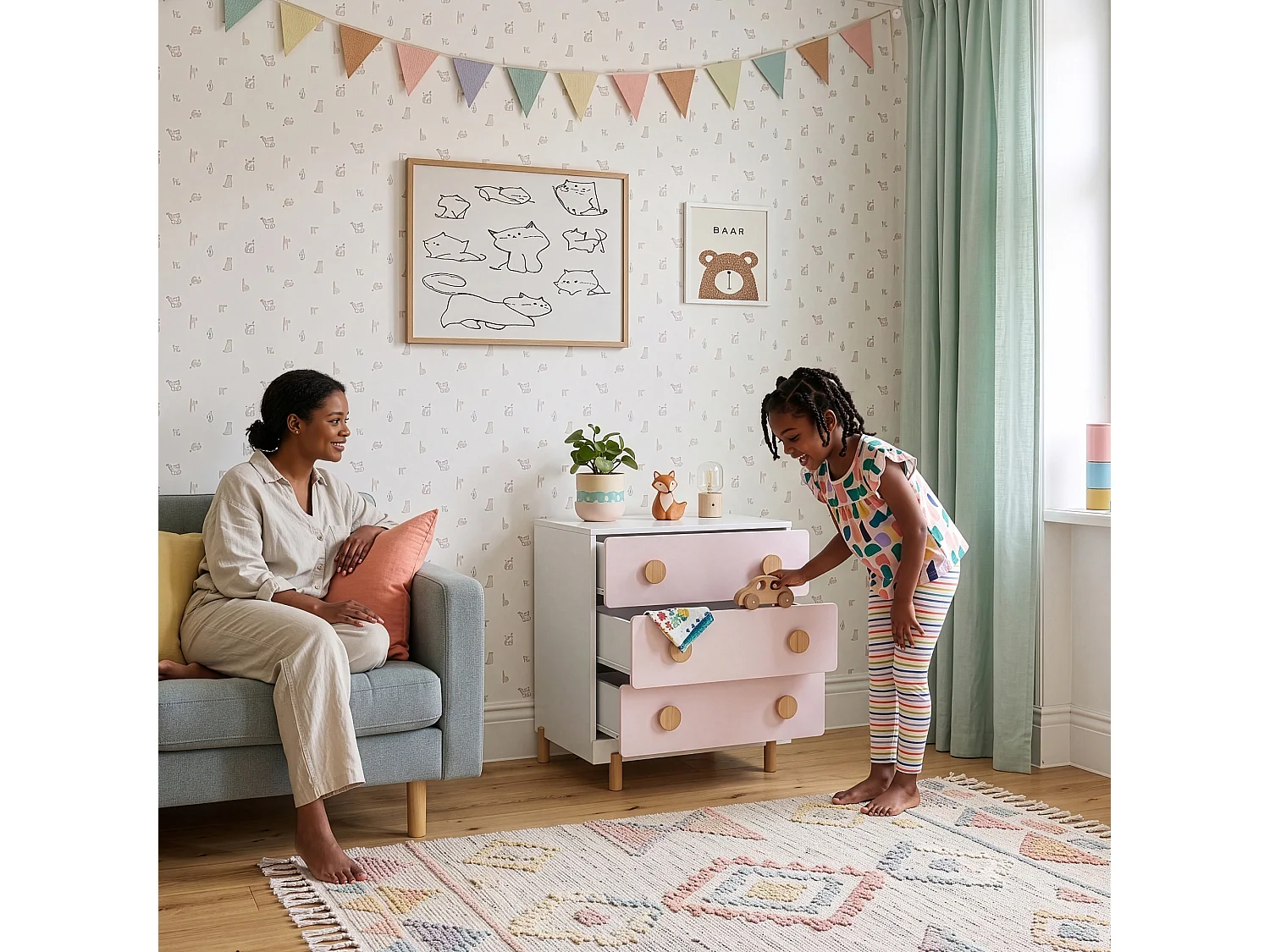 Commode enfant Vaarentaa 55 x 41 x 66 cm blanc rose [en.casa]