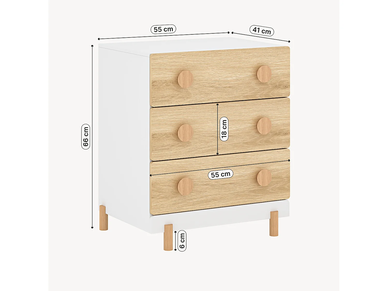 Commode enfant Vaarentaa 55 x 41 x 66 cm blanc effet chêne [en.casa]