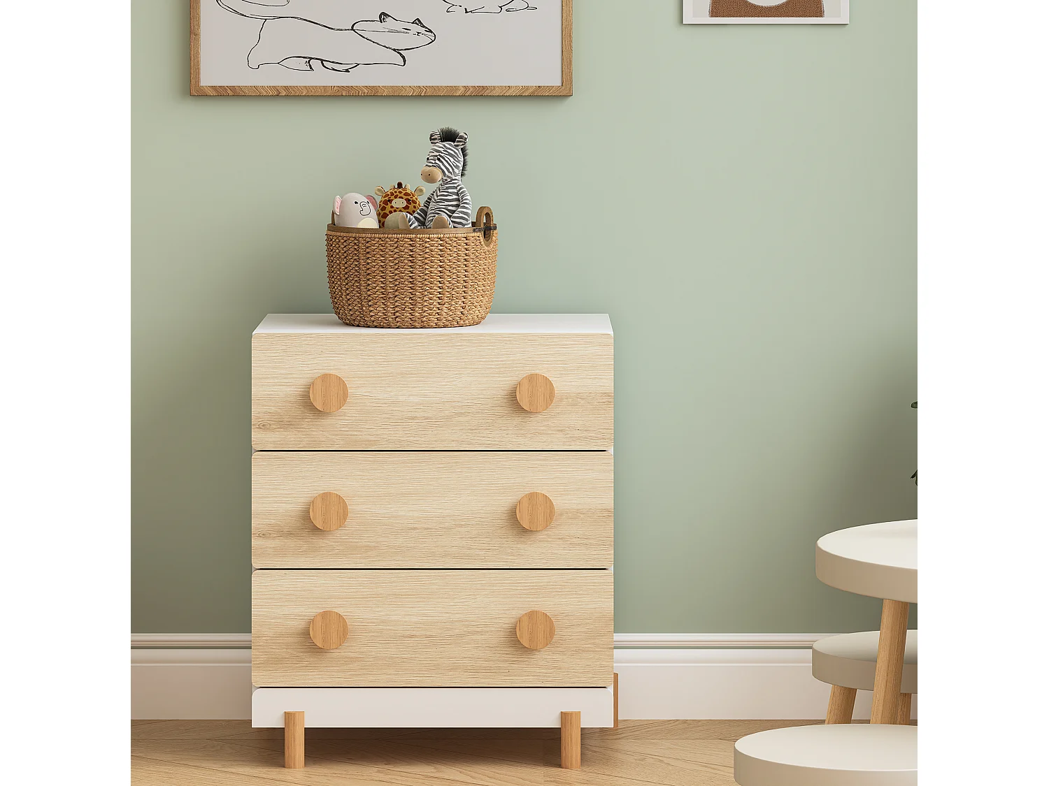 Commode enfant Vaarentaa 55 x 41 x 66 cm blanc effet chêne [en.casa]