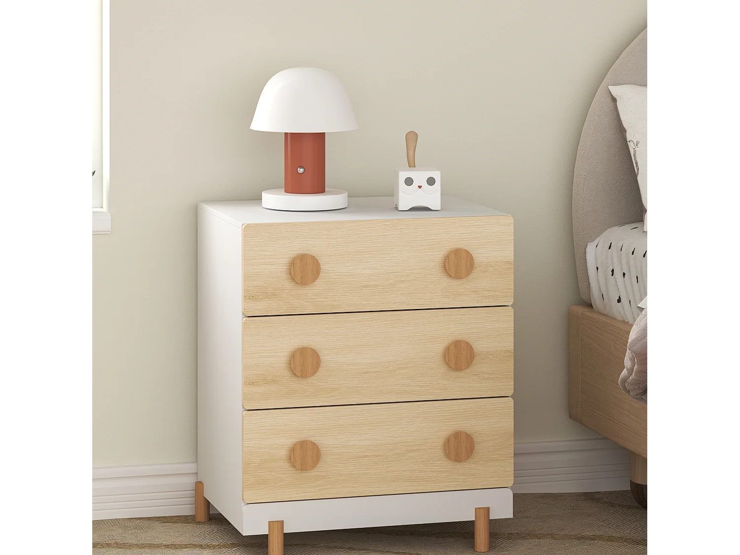 Commode enfant Vaarentaa 55 x 41 x 66 cm blanc effet chêne [en.casa]