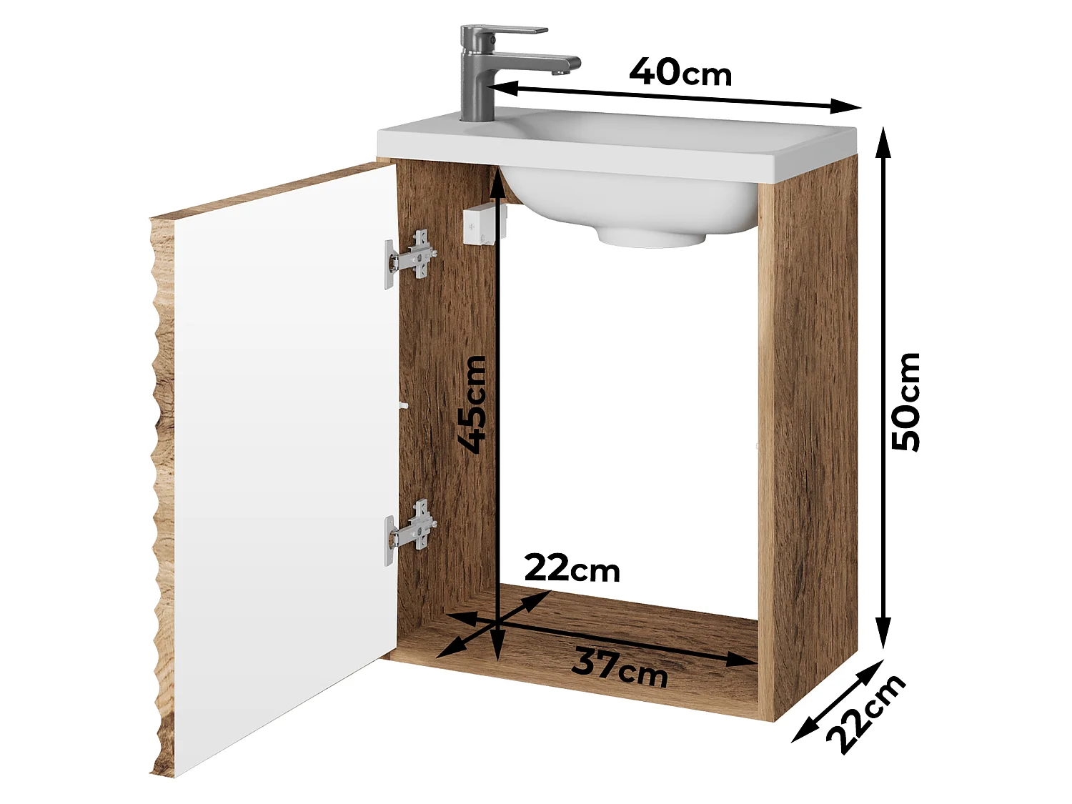 Væghængt badeværelsesskab med håndvask 40 cm, sort grafit MDF