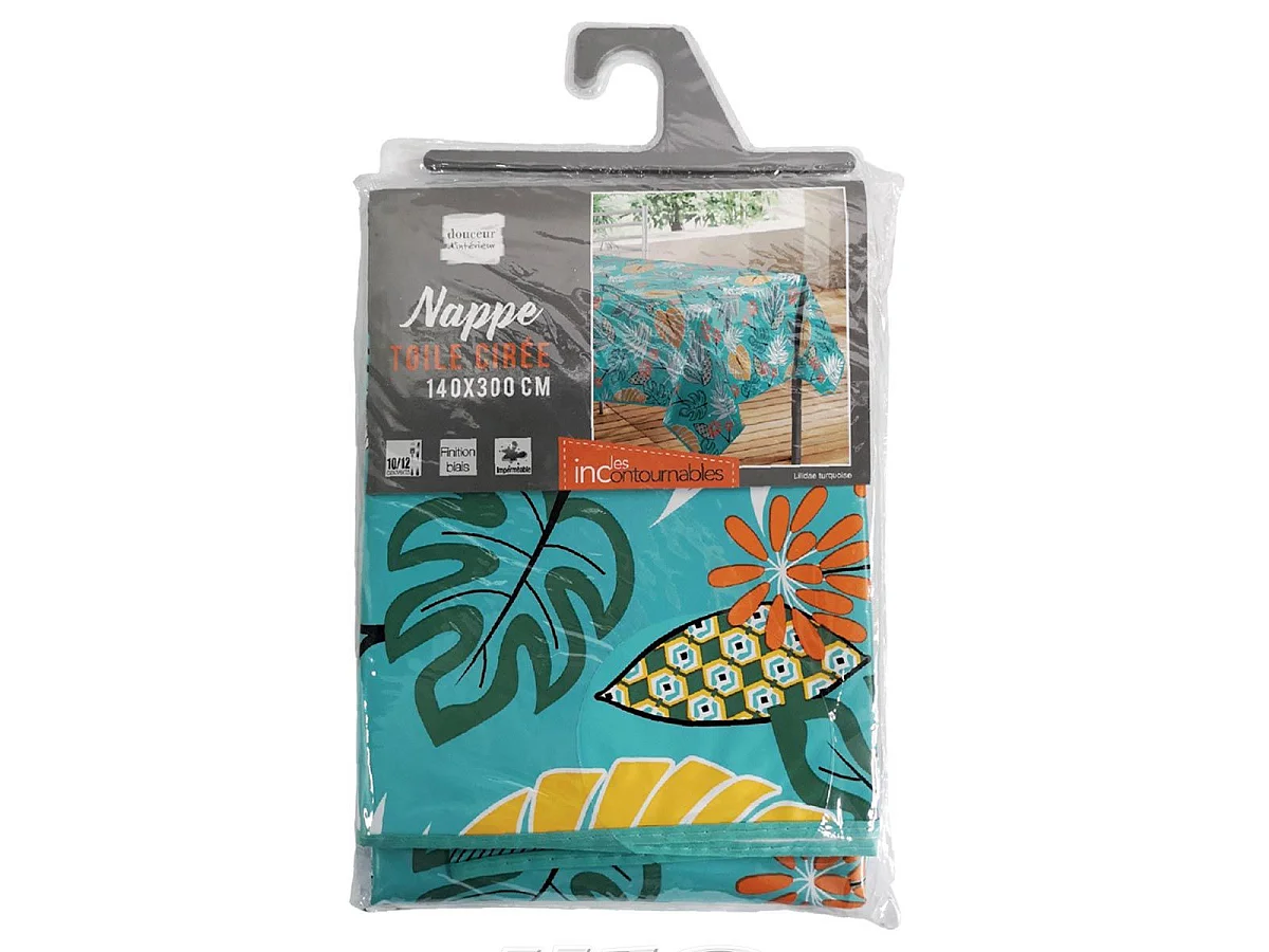 Nappe Toile Cirée "Lilidae" 140x300cm Turquoise