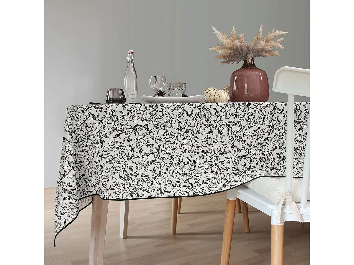 Nappe Déperlante Imprimé "Linette" 140x240cm Écru & Noir