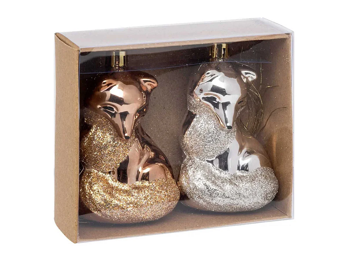 Lot de 2 Sujets de Noël "Renard" 10cm Multicolore