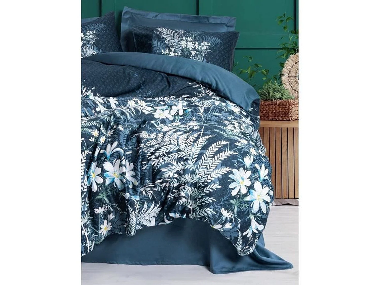 Parure de lit - housse de couette 220 x 240 + 2 taies d'oreiller 60 x 60 - Satiné coton - Vert