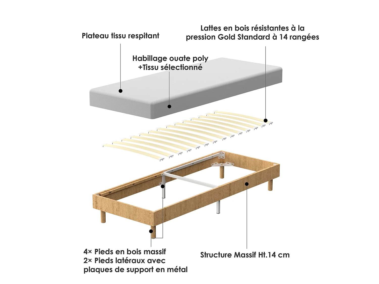 Boxspring met lattenbodem 90x200 cm wit, 6 poten